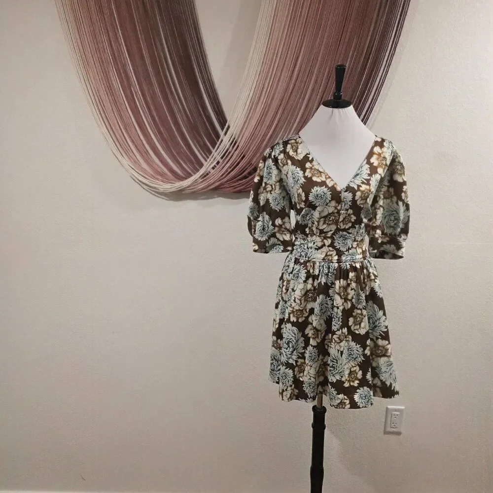 NWT Happy Nature-Kate Hudson Floral Puff Sleeve Mini Dress Sz L